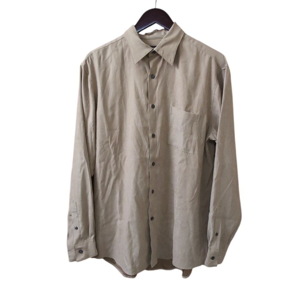 Alfani Microsuede Shirt Mens Medium Tan Chamois Long Sleeve Button Down